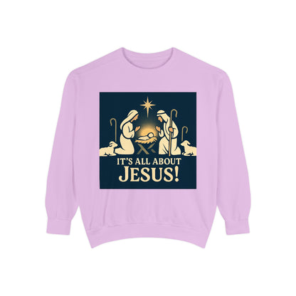 "It's all about Jesus" - Christian Christmas Sweatshirt, Holiday Gift, Faith-Based Apparel, Unisex Cozy Wear
